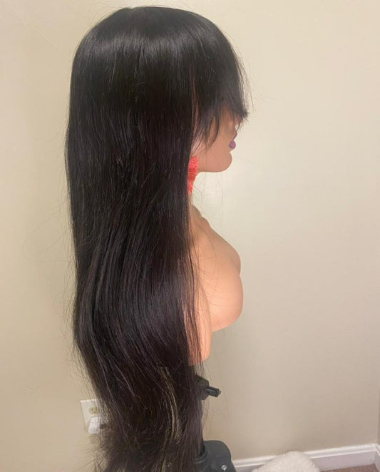 Black with bang human hair 28''